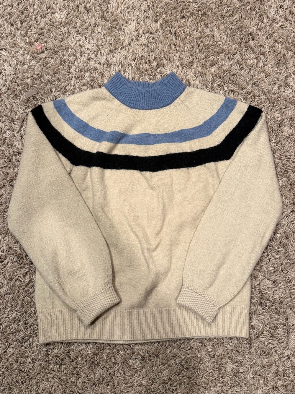 Blue and Black Striped Cream Sweater